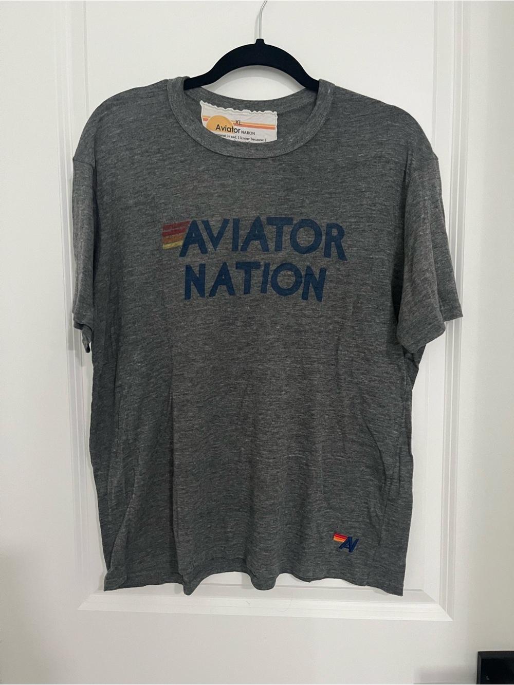 Aviator Nation Gray Short-Sleeve Logo Tee with Blue Text Size XL